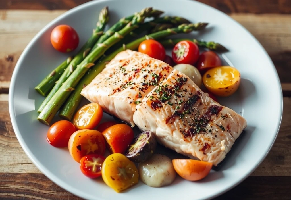 Plat de poisson et légumes frais
